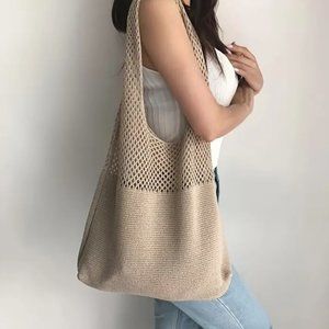 Crochet Handbag, Minimalist Shoulder Bag, Vintage Style Hobo Crossbody Knit Bag